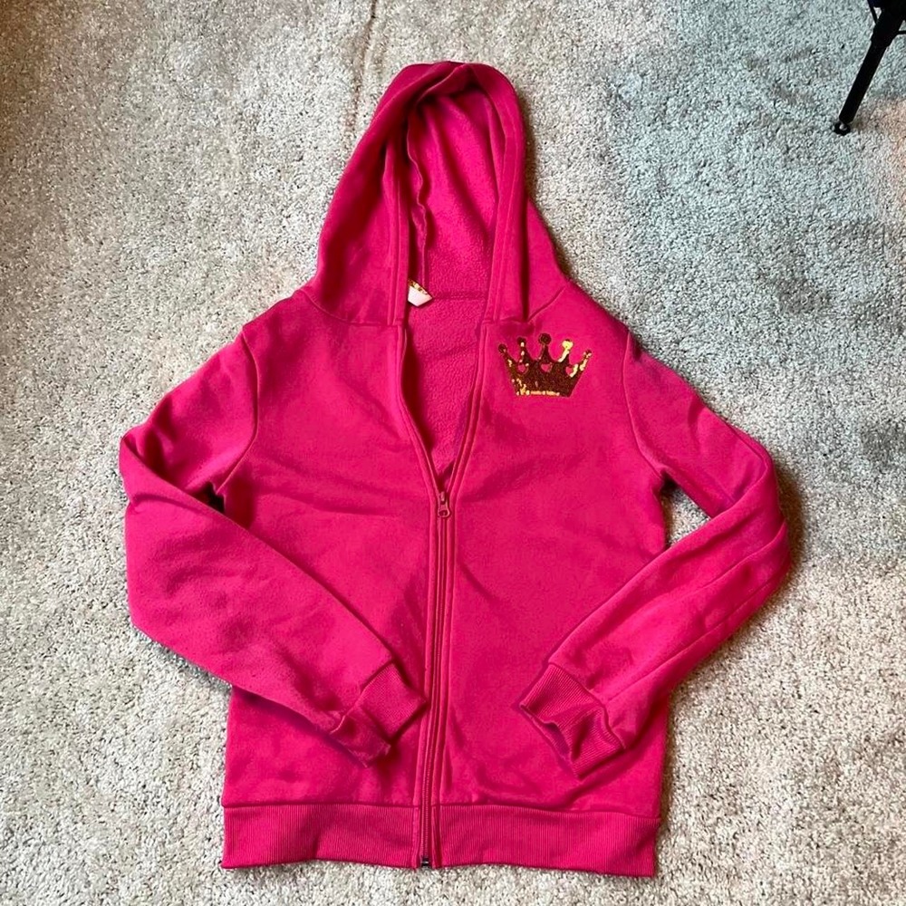 sweet attitude pink zip up jacket with gold crown